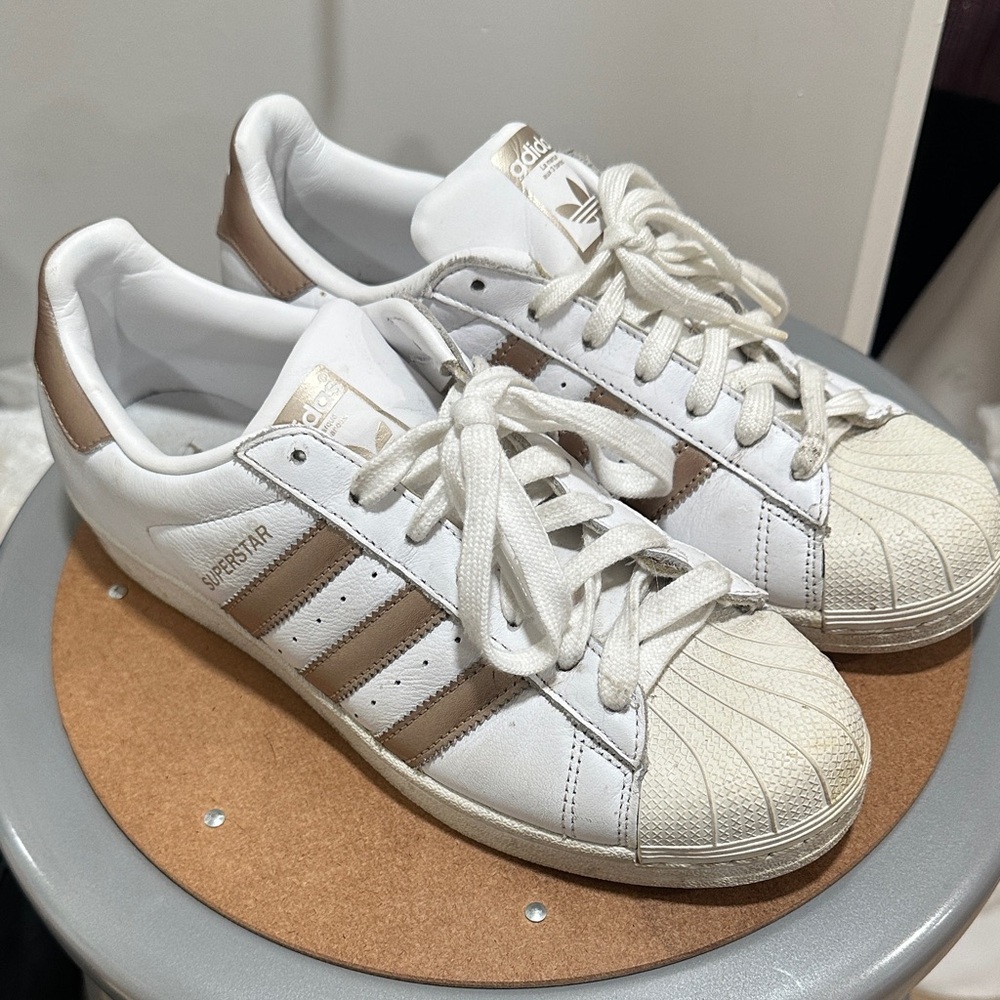 Adidas Superstar White and Gold Sneakers